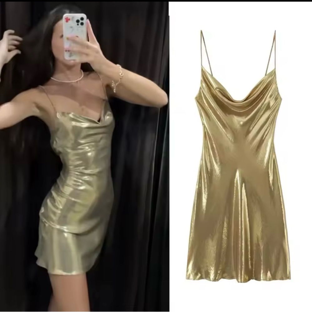 Zara METALLIC RHINESTONE
STRAPPY MINI DRESS